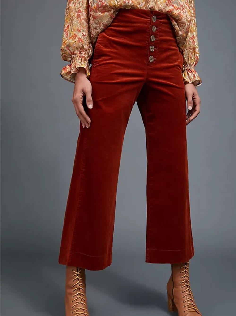 Anthropologie Corduroy Cropped Wide Leg Pants | Button Front | Size 4